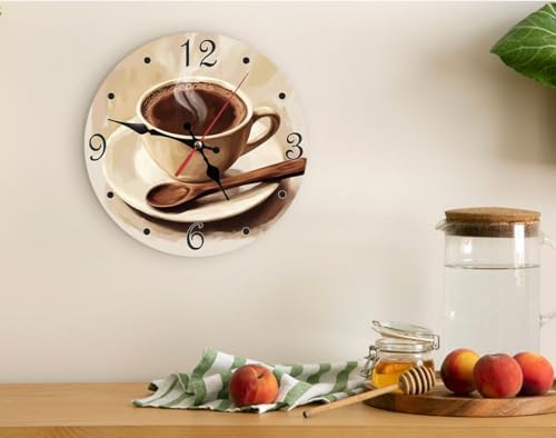 Coffee Cup Brown Art Silent Non Ticking Round Wall Clock 12 Inch, Battery - Image 5