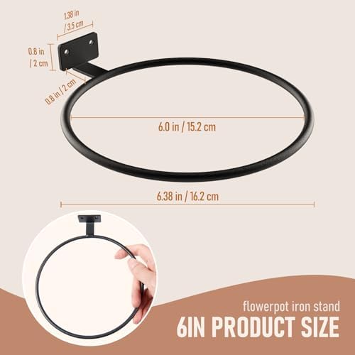 Wall Plant Holder Bulk 6in 6Pack Metal Ring Plant Hanger Black - Image 2
