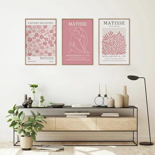 HLNIUC Matisse Pink Wall Art, Neutral Pink Flower Framed Canvas Wall Decor Set - Image 3
