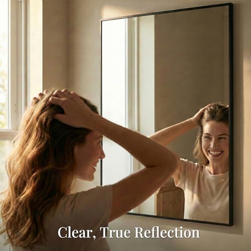 40"x30" Matte Black Framed Rectangle Bathroom Vanity Wall Mirror - Image 3