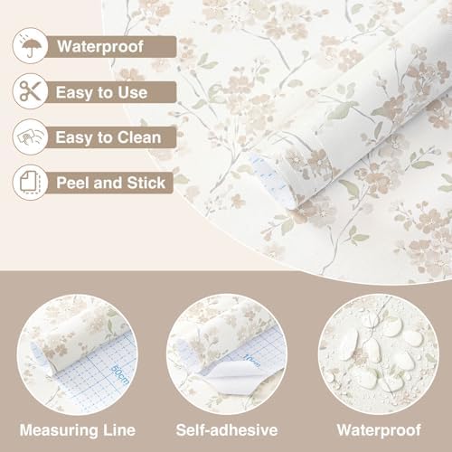 Peel and Stick Wallpaper for Nursery Beige Cherry Blossom Waterproof - Image 3