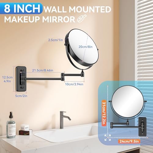 Auxmir 8" Double-Sided Wall-Mounted Makeup Mirror, 1X/30X Magnifying Mirror - Image 6