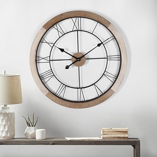 Oakrain Wall Clock for Living Room Decor, Rustic Clock Battery Operated by Oakrain