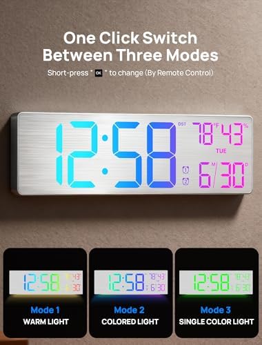 MASHI 18.5" Large Digital Wall Clock, 9 RGB Color Display - Image 4