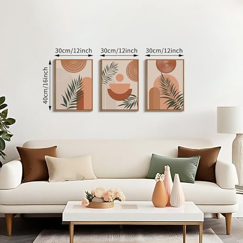3 Pcs Terracotta Botanical Framed Canvas Wall Art Prints Abstract 12"x16" - Image 4