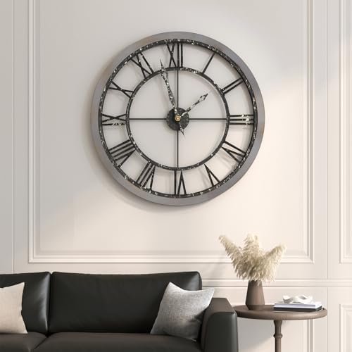 Cuspin 36 Inch Large Wall Clock Farmhouse Rustic Wood Frame Roman Numeral - Image 2