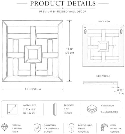 Square Decorative Wall Mirror 12 x 12 Inch, Modern Wall Mounted Accent Mirror - Image 3