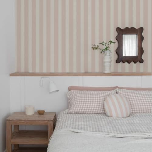 Pink and White Cream Striped Wallpaper Peel and Stick Girls Nursery - Image 5
