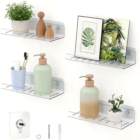 LAZYROSY 4 Pack Floating Shelves – Clear Acrylic/PET Wall-Mounted No Drill by Lazyrosy