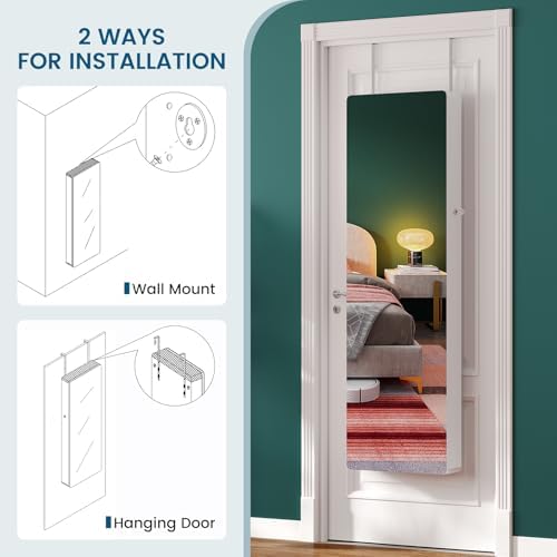 HNEBC Full Length Mirror with Storage, Wall Mounted Jewelry Cabinet with Lights - Image 5