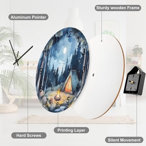 Forest Wall Clock Silent Non Ticking Battery Operated, Watercolor Mountain - Image 7