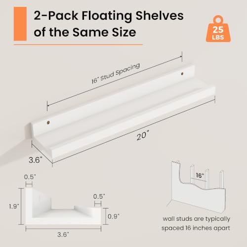 Picture Ledge Shelf, 20 inch Floating Shelves Set of 2 - Image 3