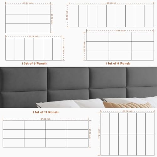 IFNOW Wall Mounted Headboard, Peel and Stick Panels, Dark Grey - Image 6