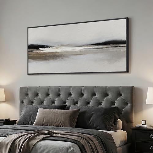 Large Framed Black and White Abstract Wall Art - Image 2