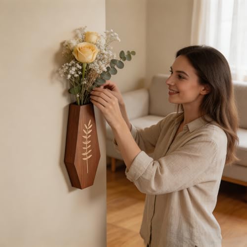 Wood Wall Planter 2 Pack, Modern Farmhouse Wall Decor Mounted Wooden Vase Set - Image 3
