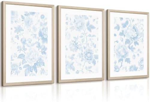 Blue White Wall Art Chinoiserie Flower Canvas Wall Decor Aesthetic Floral Wall by Unknown