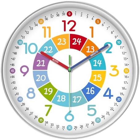 XFM Colorful Kids Analog Wall Clocks 12 inch Silent Non Ticking Battery by XFMWallClock