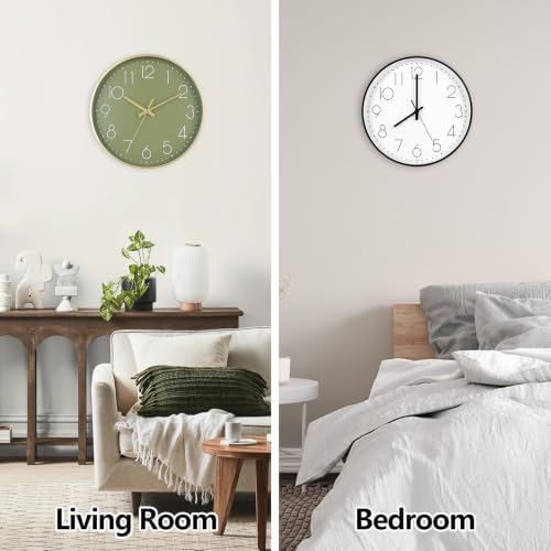 Black&Olive Green Wall Clock 2 Pack 12 Inch Silent Battery Operated Clocks - Image 4