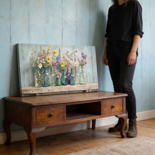 Vintage Glass Bottle Wildflower Canvas Wall Art Large Farmhouse Rustic Floral - Image 6