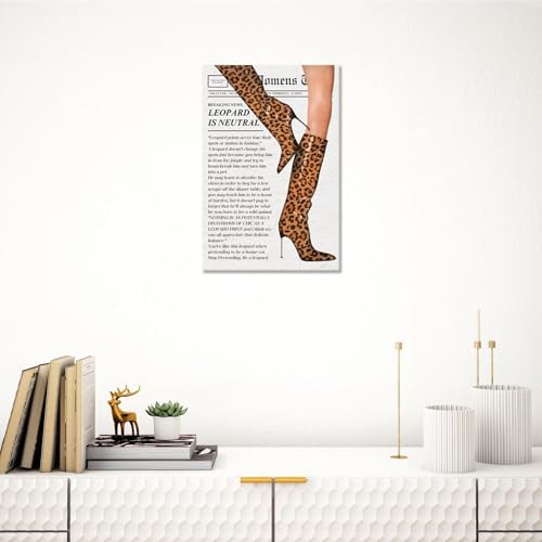 Trendy Newspaper Canvas Wall Art Trendy Leopard Room Decor Fashion Leopard - Image 3