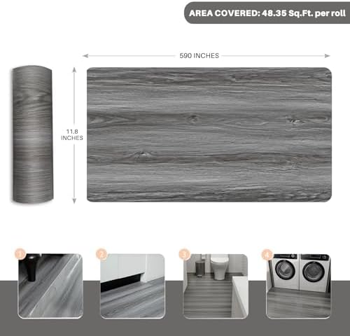 Woodgrain Vinyl Floor Roll, 11.8" x 590", Quick‑Apply Peel & Stick - Image 2