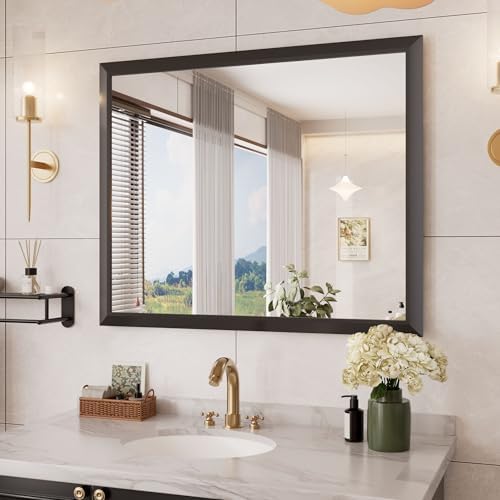 Amorho Black Bathroom Mirror 44x36 Inch, Metal Framed by Amorho