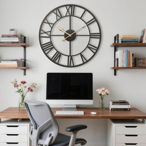 16 Inch Black Metal Roman Numerals Wall Clocks - Image 5