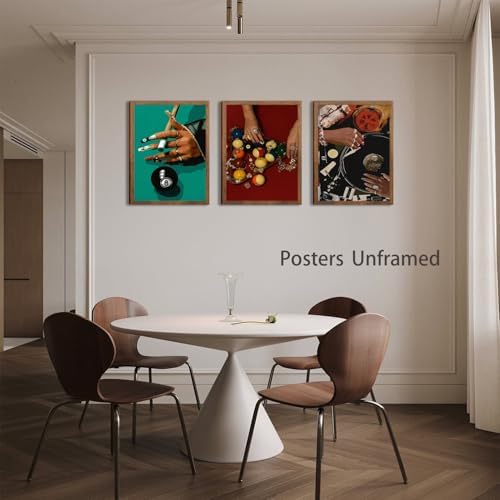 XIANGRUI Billiards Wall Art Set of 3, Pool Prints 16x12In Green Black - Image 2