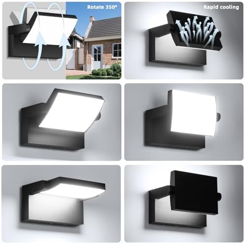 Outdoor Wall Sconces 350 ° Rotatable Panel 6000K IP65 Waterproof 3Pack - Image 2