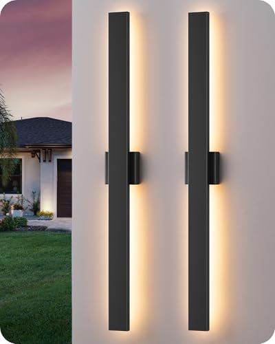 EDISHINE 2 Pack Modern LED Outdoor Wall Lights, 39.3" Linear Black Sconce by EDISHINE