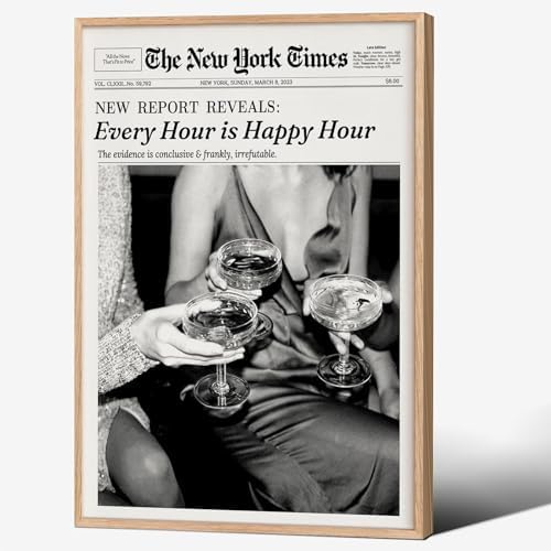 Retro Black and White Newspaper Wall Art 12x18inch Wood Grain Framed Every Hour by Unknown