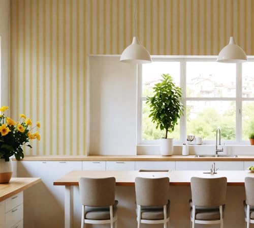 RollsRolla Neutral Beige Stripe Peel and Stick Fabric Canvas Wallpaper - Image 2