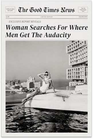 Black and White Newspapers Wall Art 12X18 in Unframed Women Searches by Unknown