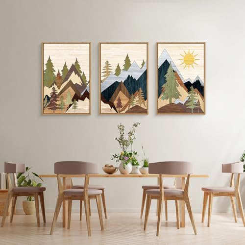 Ausri Boho Mountain Pine Tree Framed Canvas Wall Art Set -24"x36"x3 - Image 2