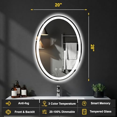 Oval LED Bathroom Mirror with Lights, 20 x 28 Inch Lighted Vanity Mirror - Image 2