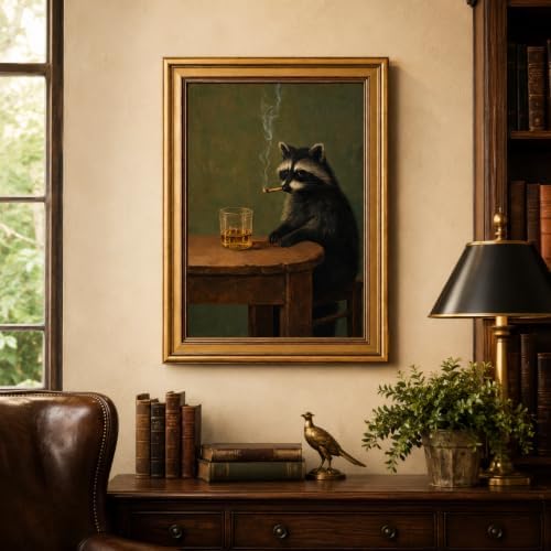 Gold Framed Raccoon Canvas Wall Art, Funny Animal Picture Wall Decor 11x9in - Image 4