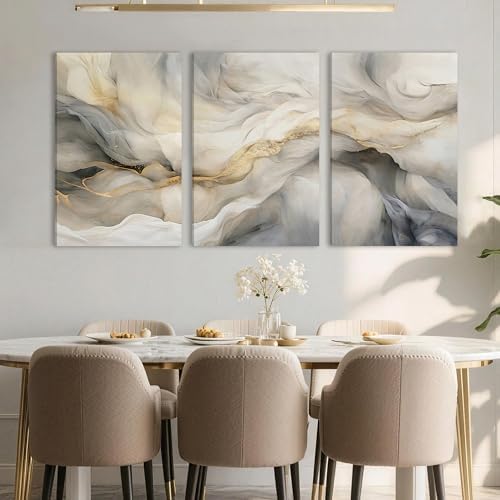 EJPFOGV Triptych Black White Gold Wrapped Canvas Wall Art 24x36 inches x3 - Image 3