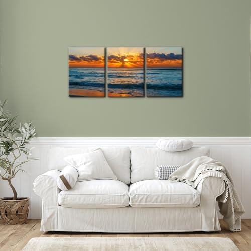 Pacimo 3 Pieces Sunset Tropical Beach Modern Canvas Wall Art Gallery Wrapped - Image 2
