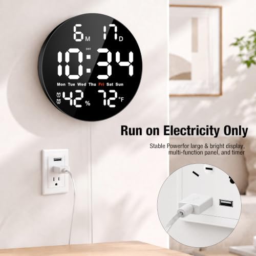 10 Inch Large Digital Wall Clock, LED Round Electric Clocks - Image 3