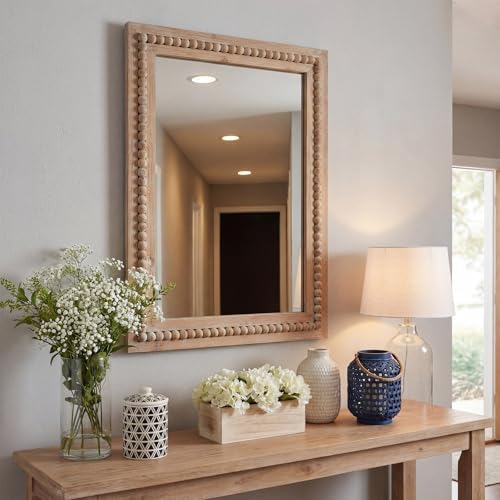 H HOMEWINS Rustic Wood Wall Mirror, Rectangle Bathroom Vanity Mirror - Image 5