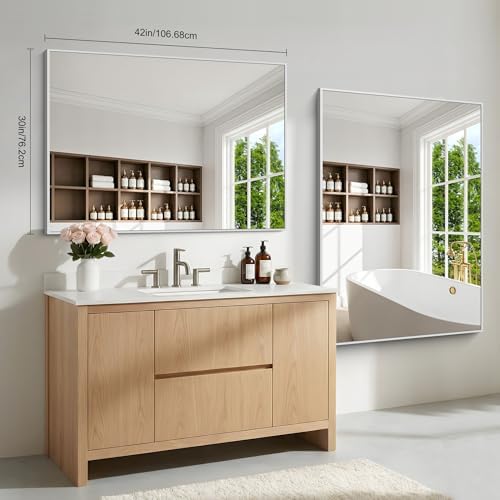 BONEWEI Silver Bathroom Mirror, 30x42 inch Wall Mirror - Image 6
