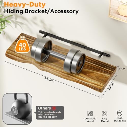 Organic Wavy Edge Floating Shelves, Hidden Brackets, 2 Pack 24 in - Image 3