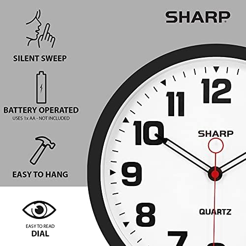 SHARP Matte Black Wall Clock 12" Inch Silent Non-Ticking Modern Stylish Quartz - Image 3