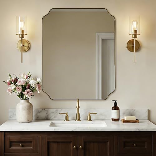 ANDY STAR 24"x30" Brushed Gold Bathroom Mirror, Rectangle Mirror by ANDYSTAR