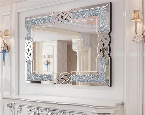 Crushed Diamond Mirror Silver: Rectangular Wall Decor 35.4"x23.6" by Artloge