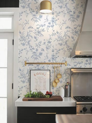 Ismoon Peel and Stick Wallpaper Floral Vintage Stick on Wall Paper Blue and - Image 2