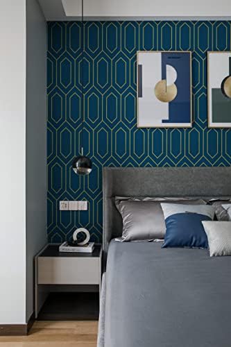 Safiyya 393"x17.3" Gold and Blue Peel and Stick Wallpaper Geometric Self - Image 2