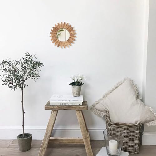 LOSOUR Wall Decor 12 inch Rustic Round Wood Mirror Decorative Boho Sunburst - Image 5