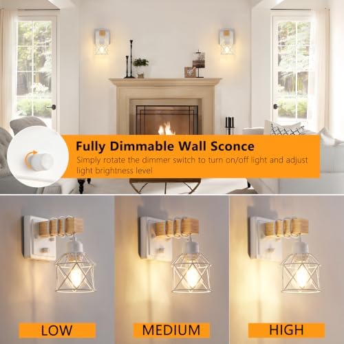 FadimiKoo Wall Sconces Set of Two, Farmhouse Hardwired White Wall Lamps - Image 4