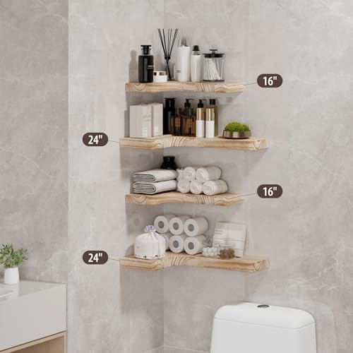 SAUMONIERES Corner Floating Shelves 24 Inch Wall Mount Shelf Solid Wood - Image 2